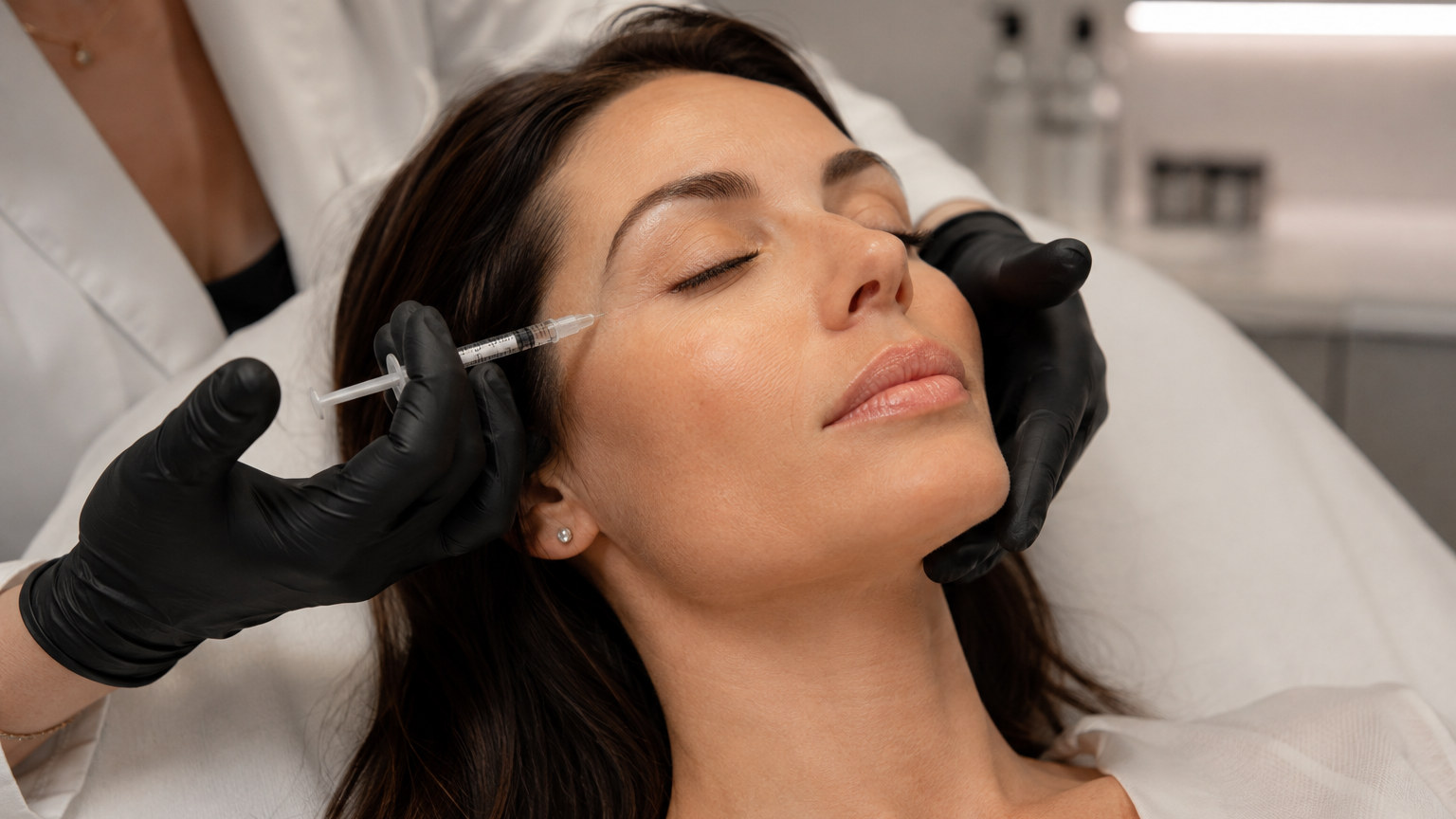 Une infirmière esthétique administrant un traitement injectable du visage chez Essbé Beauté, Westmount, Montréal